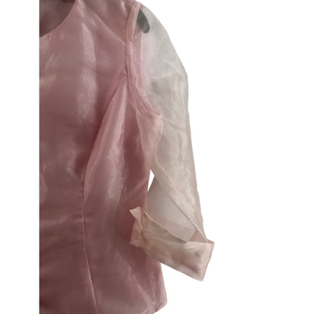Alex Evenings Blouse Womens Medium‎ Pink Excellent Shimmer Sheer Sleeve Formal - Picture 5 of 8